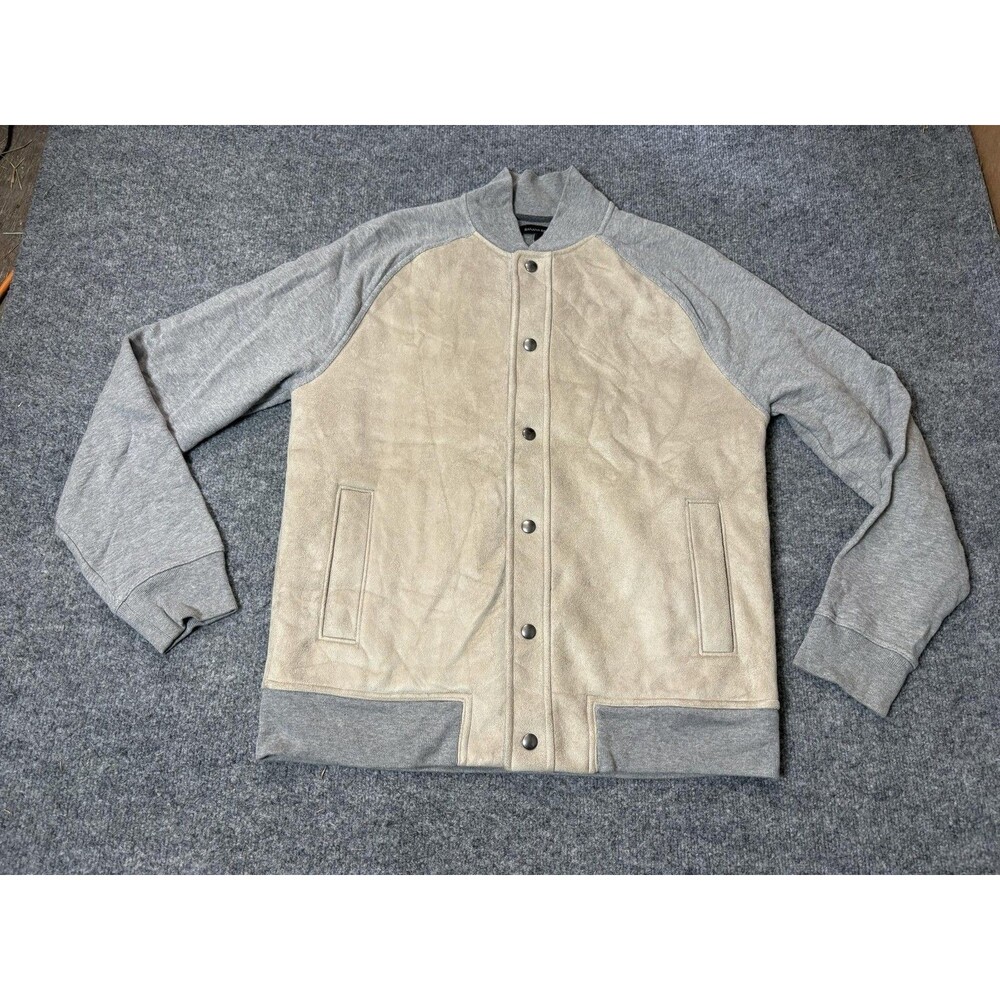 Banana Republic Jacket Mens L Beige Gray Sherpa Lined Snap Front Varsity Bomber